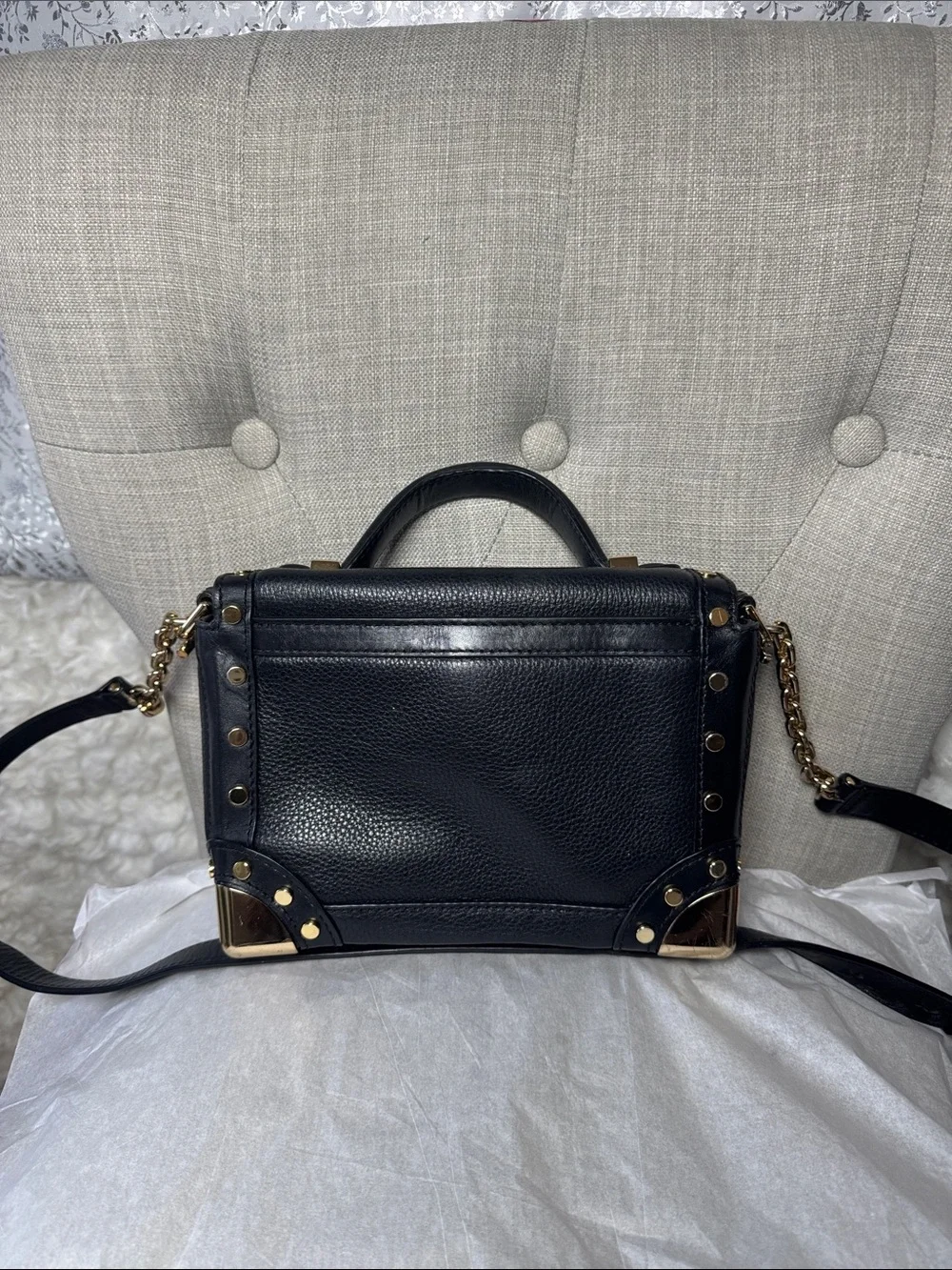 Michael Kors Black Pebbled Leather Satchel with Gold Hardware